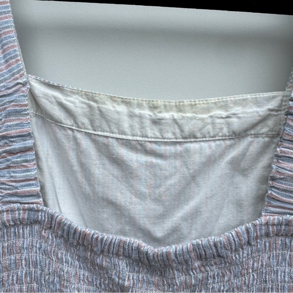 Japna Striped Smocked Flutter Straps Embroidered Peplum Boho Blouse Top Medium - Picture 11 of 13